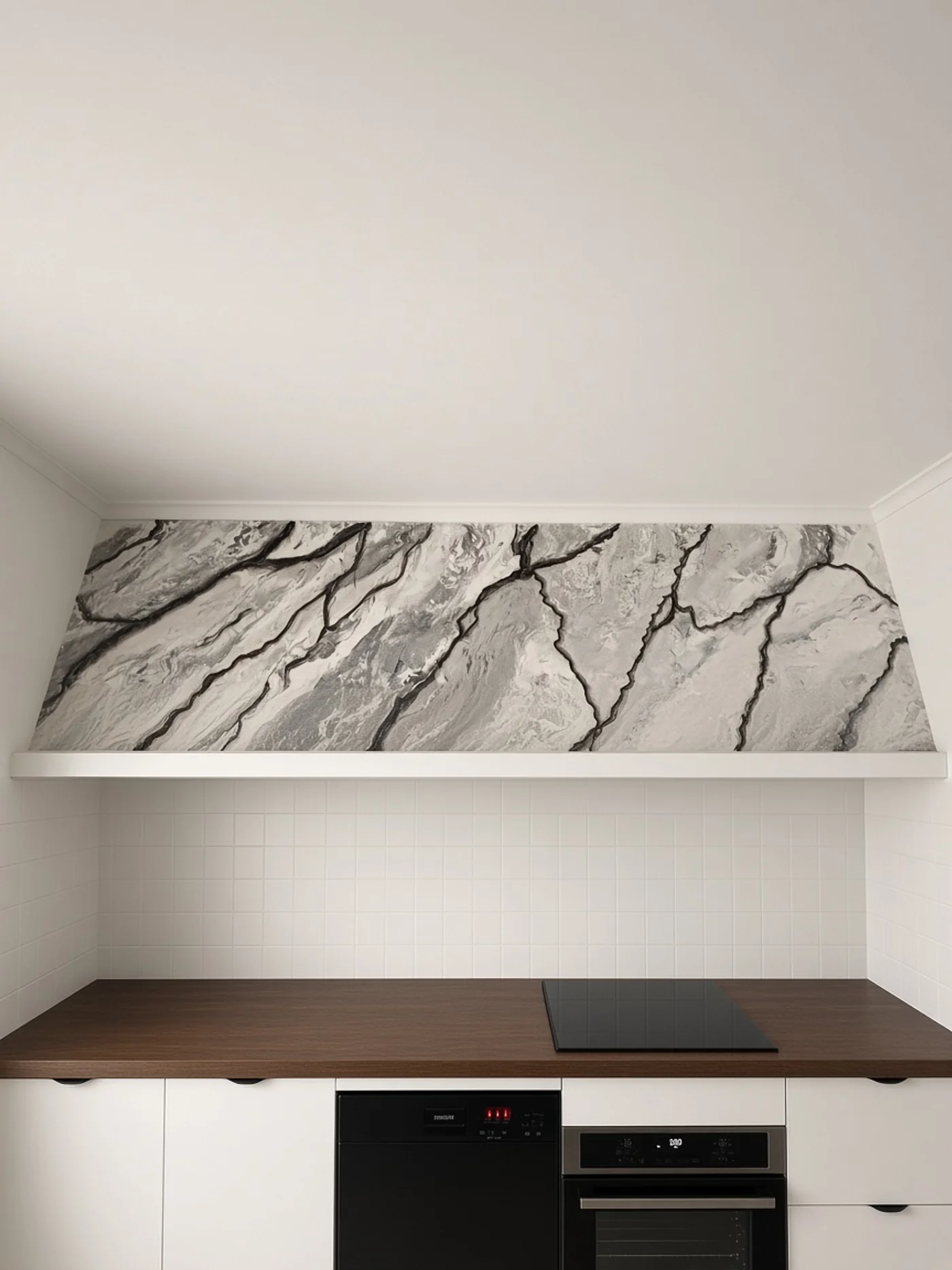Hotte de cuisine en enduit décoratif effet marbre